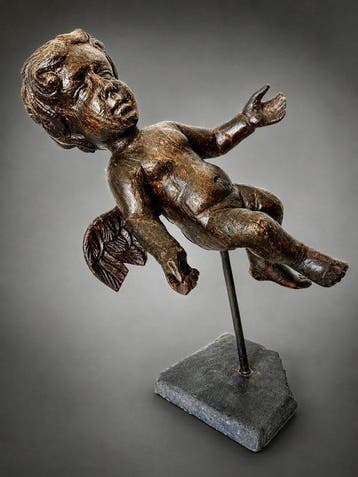 Sculpture, Putto ailé - 33 cm - Bois, Antiek en Kunst