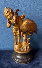 Beeld, Cupido met vogel - 28 cm - Zamak