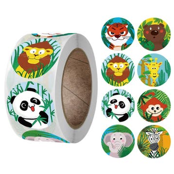500 Stickers Op Rol - 2.5cm - Dierentuin Dieren -, Verzenden, Nieuw