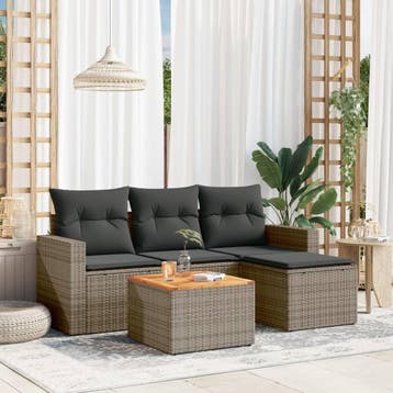 vidaXL 5-delige Loungeset met kussens poly rattan grijs, Verzenden, Loungeset