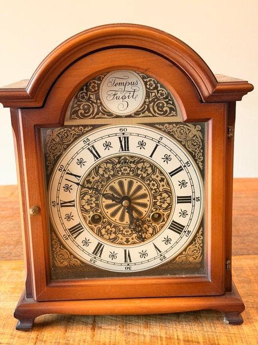 Horloge de table - Franz hermle & Sohn - Bois, Laiton, Verre, Antiquités & Art, Antiquités | Horloges