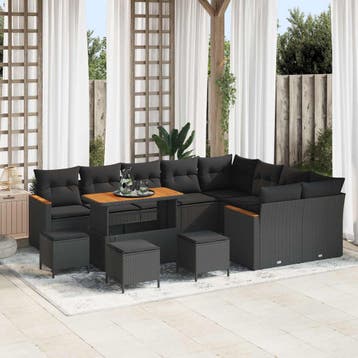 vidaXL Tuinbank Set 13 st Zwart poly rattan, Verzenden, Nieuw