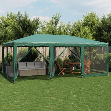 vidaXL Partytent met 10 mesh zijwanden 6x4 m HDPE groen, Tuin en Terras, Partytenten, Verzenden, Nieuw