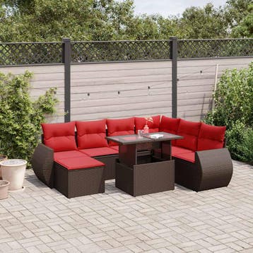vidaXL 8-delige tuinbankset met kussens, bruin polyrotan, Verzenden