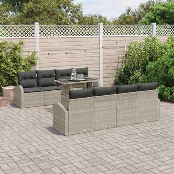 vidaXL Tuinbank Set 9 st Lichtgrijs poly rattan, Verzenden
