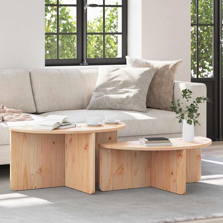 vidaXL Salontafel 2 pcs Naturel Massief grenenhout, Huis en Inrichting, Tafels | Salontafels, Nieuw, Verzenden