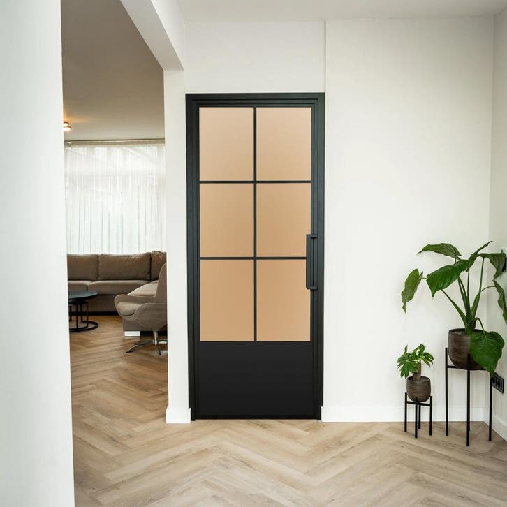 Stalen Binnendeur - 6 Vlaks met kickplate - Mat glas, Bricolage & Construction, Fenêtres & Moustiquaires