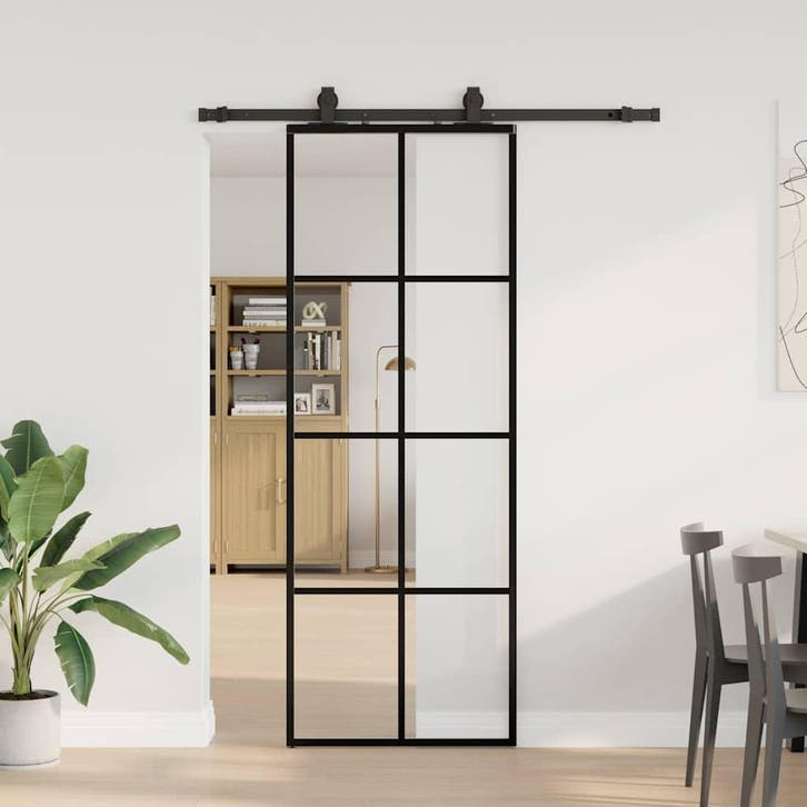 vidaXL Schuifdeur met beslagset 76x205 cm ESG glas zwart, Doe-het-zelf en Bouw, Deuren en Vliegenramen, Nieuw, Verzenden