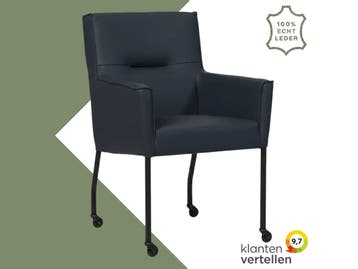 Leren eetkamerstoel met wieltjes en armleuning Lucky -, Huis en Inrichting, Stoelen, Bohemian, Industrieel, Modern, Scandinavisch