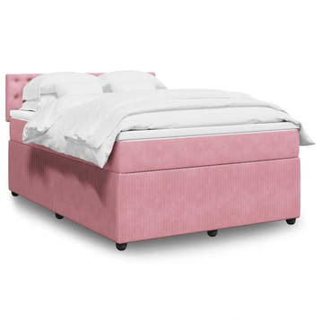 vidaXL Boxspring met matras fluweel roze 140x200 cm, Verzenden