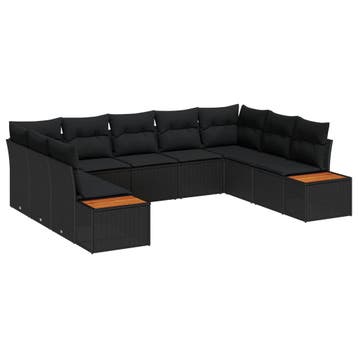 vidaXL Tuinbank Set 9 st Zwart Poly rattan, Tuin en Terras, Verzenden, Nieuw
