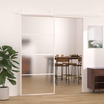 vidaXL Schuifdeur 90x205 cm mat ESG-glas en aluminium wit, Verzenden, Nieuw