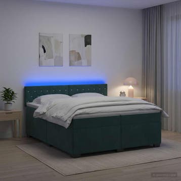 vidaXL Boxspringbed met matras en LED Donkergroen 200 x 200, Verzenden