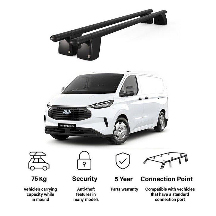 Set 3 aluminium dakdragers Ford Transit Custom 2007+ zwart, Auto diversen, Auto-accessoires, Ophalen of Verzenden