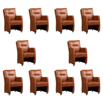 Set van 10 Leren eetkamerstoelen Sharp - Granada Savannah, Ophalen of Verzenden, Nieuw, Leer, Eén