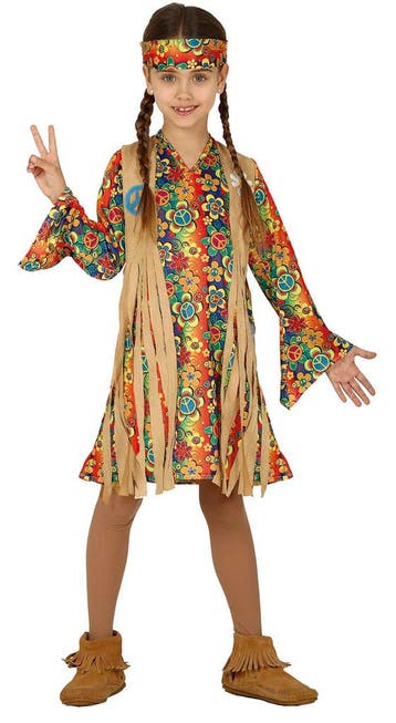 Hippie Kostuum Kind Bloemen, Kinderen en Baby's, Carnavalskleding en Verkleedspullen, Verzenden, Nieuw
