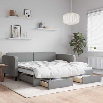 vidaXL Slaapbank met onderschuifbed lades 100x190 cm stof, Huis en Inrichting, Slaapkamer | Bedden, Verzenden, Nieuw