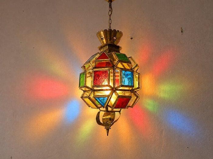 Plafondlamp - Hanglamp in granadastijl - Metaal, Glazuur,, Antiek en Kunst, Curiosa en Brocante