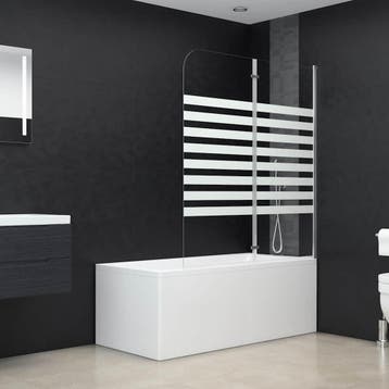 vidaXL Badwand gestreept 120x140 cm gehard glas, Verzenden