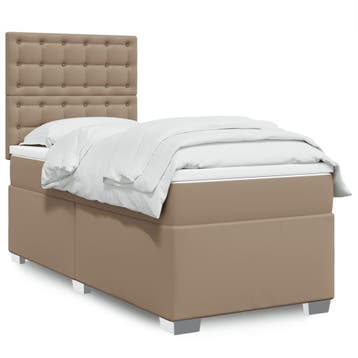 vidaXL Boxspring met matras kunstleer cappuccinokleurig, Huis en Inrichting, Slaapkamer | Bedden, Verzenden, Nieuw