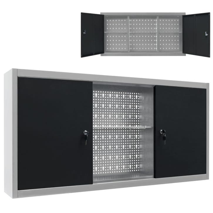 vidaXL Gereedschapskast voor aan de wand metaal grijs en, Doe-het-zelf en Bouw, Gereedschapskisten, Nieuw, Verzenden