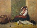 Felice Zennaro (1833-1926) - Contadinella, Antiek en Kunst, Kunst | Schilderijen | Klassiek