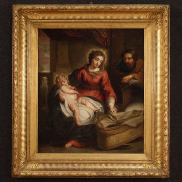 Scuola fiamminga (XVIII) - Sacra Famiglia, Antiek en Kunst