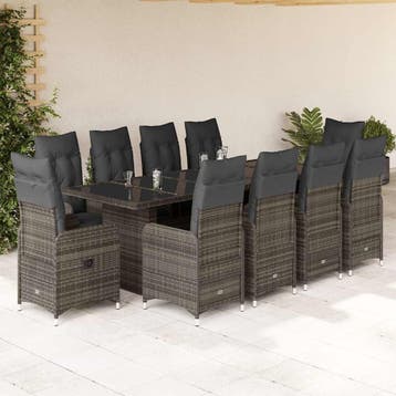 vidaXL 11-delige Bistroset met kussens poly rattan grijs, Verzenden, Nieuw