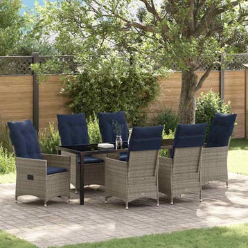 vidaXL Tafel en stoelen set 7 st Grijs PE Riet, Verzenden, Nieuw