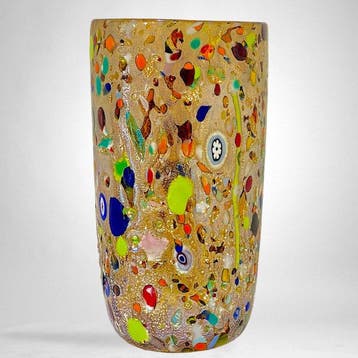 Filippo Maso - Vase - Vase ambré avec feuille dargent,