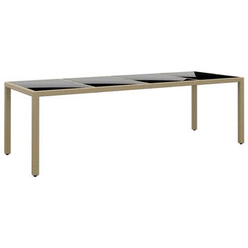 vidaXL Tuintafel met glazen blad poly rattan beige, Tuin en Terras, Verzenden, Nieuw