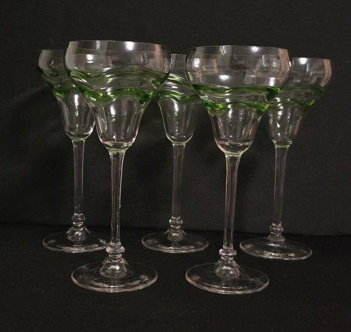 Theresienthal - Wijnglas - Kristal - 5 oud uraniumglas UV, Antiquités & Art, Antiquités | Verre & Cristal