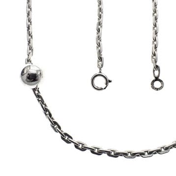 Lange zilveren ankerschakel ketting met bolletjes, Handtassen en Accessoires, Kettingen, Ophalen of Verzenden, Gebruikt, Zilver