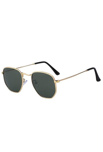 KIMU® Zonnebril Hexagonal Goud Montuur Zwarte Zeshoekige Gla, Ophalen of Verzenden, Nieuw, Zwart