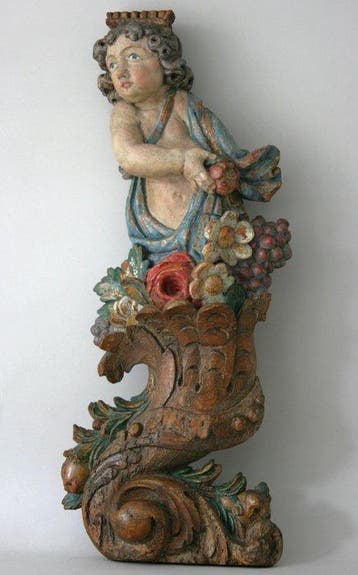 Houtsnijwerk - Figuur - Spaanse Putti - Polychroom hout