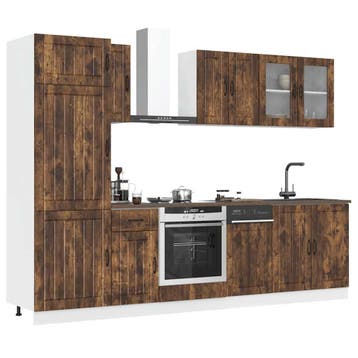 vidaXL 8-delige Keukenkastenset Lucca bewerkt hout gerookt, Verzenden