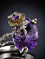 Amethist - Zilver - Ring - Bloemenverklaring, Antiek en Kunst