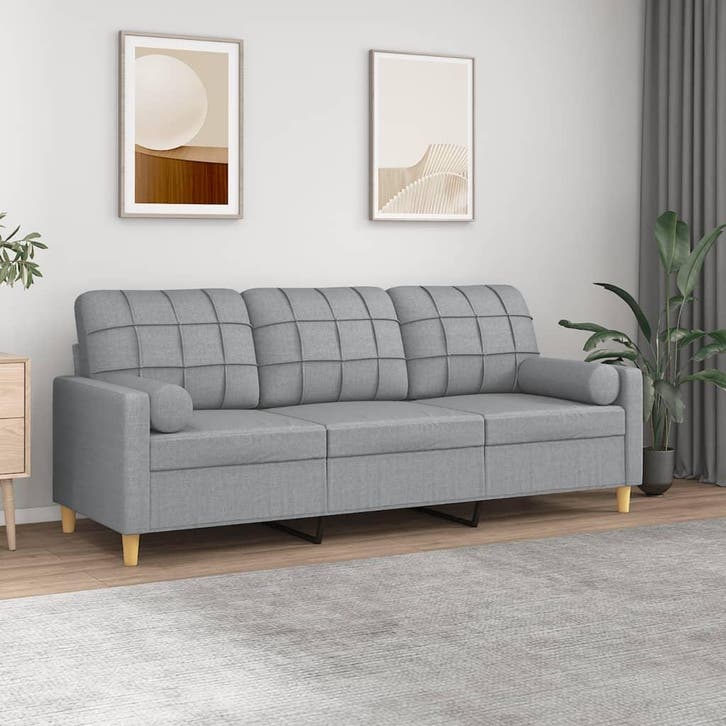 vidaXL Driezitsbank met sierkussens 180 cm stof lichtgrijs, Huis en Inrichting, Zetels | Zetels, Nieuw, Verzenden