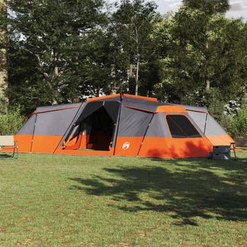 vidaXL Familietent met dak Grijs en Oranje 833 x 585 x 216, Verzenden