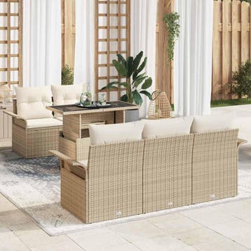 vidaXL Tuinbank Set 6 st Beige [Synthetisch]: Poly Riet, Verzenden, Nieuw
