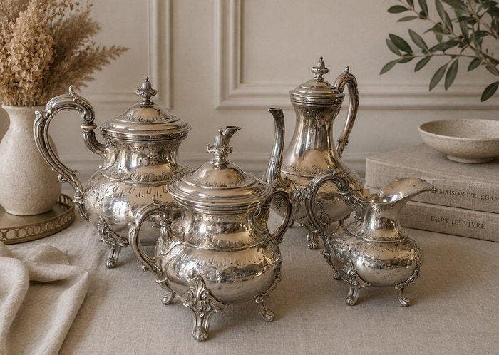Orfèvrerie Chambly – S.F.AM - Service à café (4) - Plaqué(e), Antiquités & Art, Antiquités | Autres Antiquités