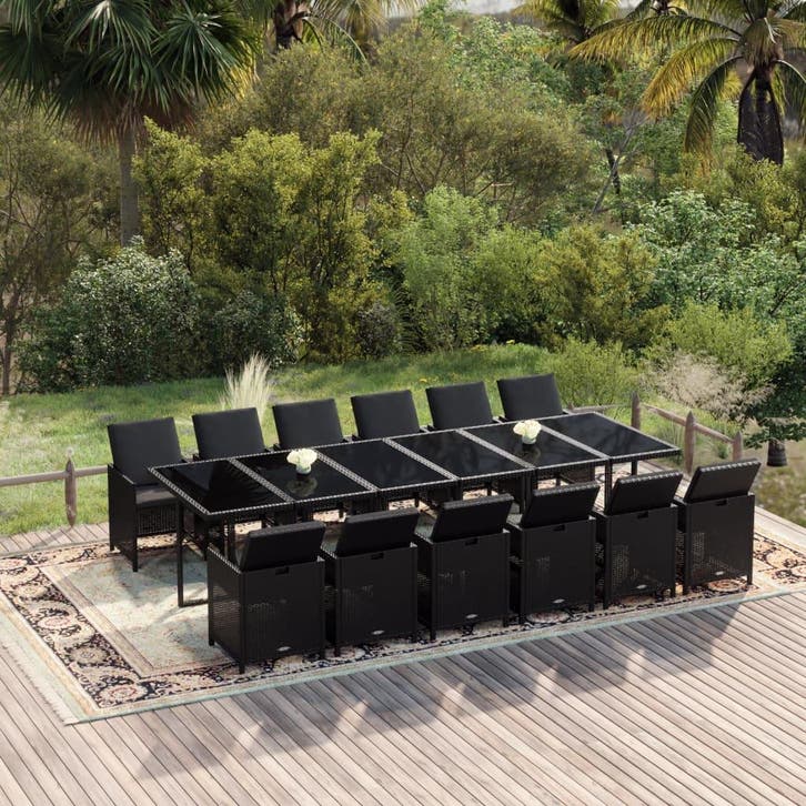 vidaXL 13-delige Tuinset met kussens poly rattan zwart, Tuin en Terras, Tuinsets en Loungesets, Tuinset, Nieuw, Verzenden