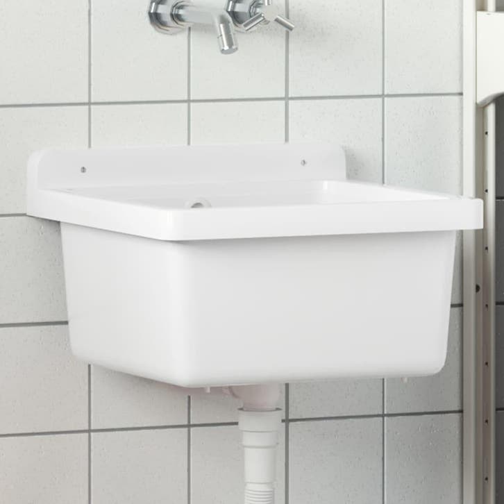 vidaXL Wasbak wandgemonteerd 40x40x24 cm hars wit, Maison & Meubles, Cuisine | Éléments de cuisine, Envoi