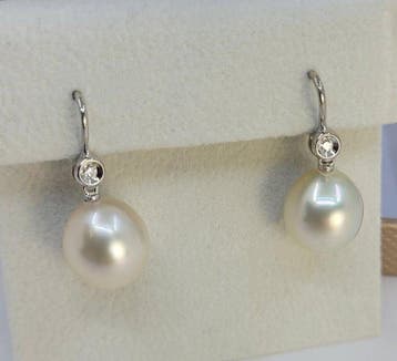 Oorbellen - 14 karaat Witgoud, 11x12 mm Witte Zuidzeeparels, Nieuw
