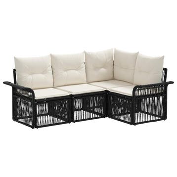 vidaXL Tuinbank Set 4 pcs Zwart poly rattan, Verzenden