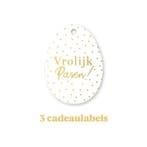 3x Cadeaulabel - VROLIJK PASEN - wit - goudfolie - paasei..., Ophalen of Verzenden, Nieuw
