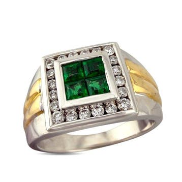 Ring - 14 karaat 14k witgoud 0,60 ct smaragd en 0,30 ct, Nieuw