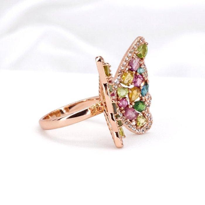 Zonder minimumprijs - Ring Verguld Toermalijn - Topaas - 18k, Handtassen en Accessoires, Ringen