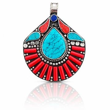 - Tibet Zilver - Turkoois - Koraal - Hanger