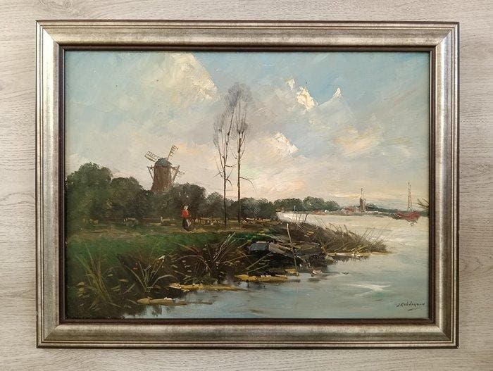 Jan Kelderman (1914-1990) - Hollands polderlandschap, Antiek en Kunst, Kunst | Schilderijen | Klassiek